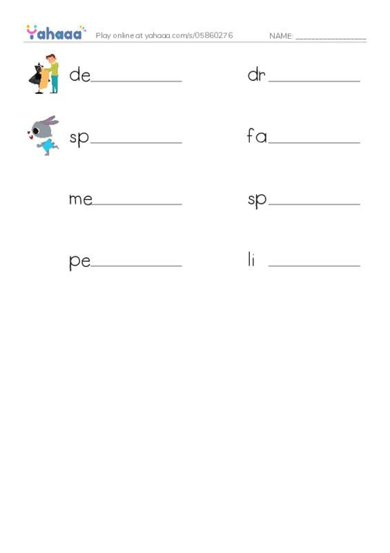 RAZ Vocabulary R: Speed PDF worksheet writing row
