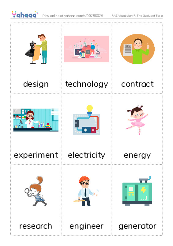 RAZ Vocabulary R: The Genius of Tesla PDF flaschards with images