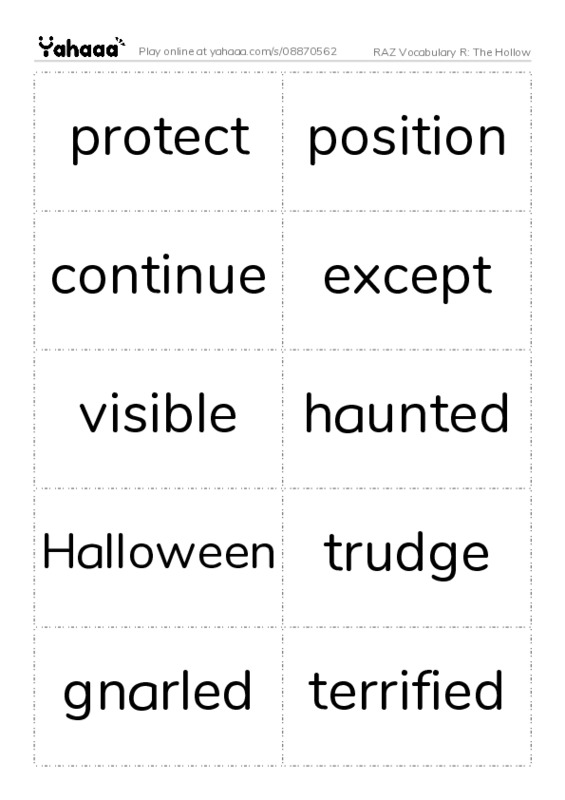 RAZ Vocabulary R: The Hollow PDF two columns flashcards