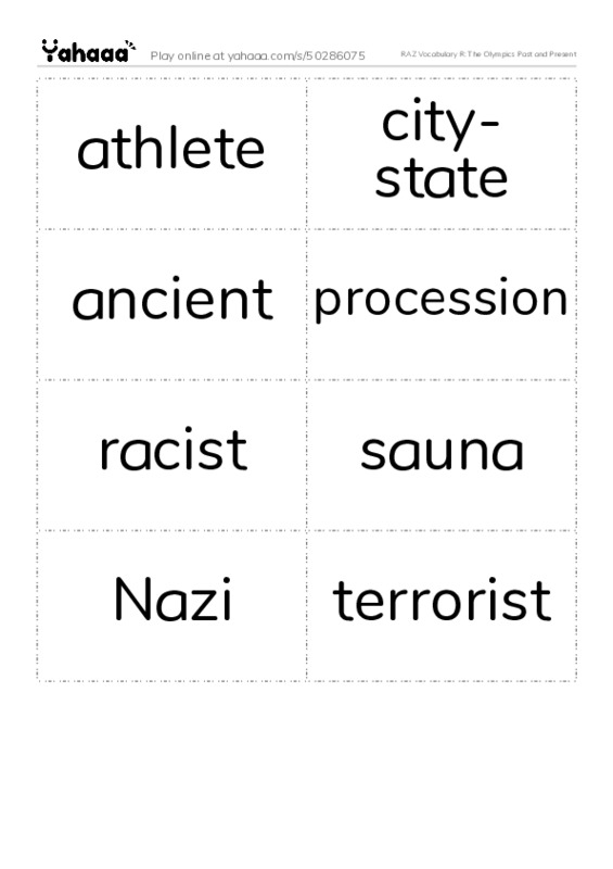 RAZ Vocabulary R: The Olympics Past and Present PDF two columns flashcards