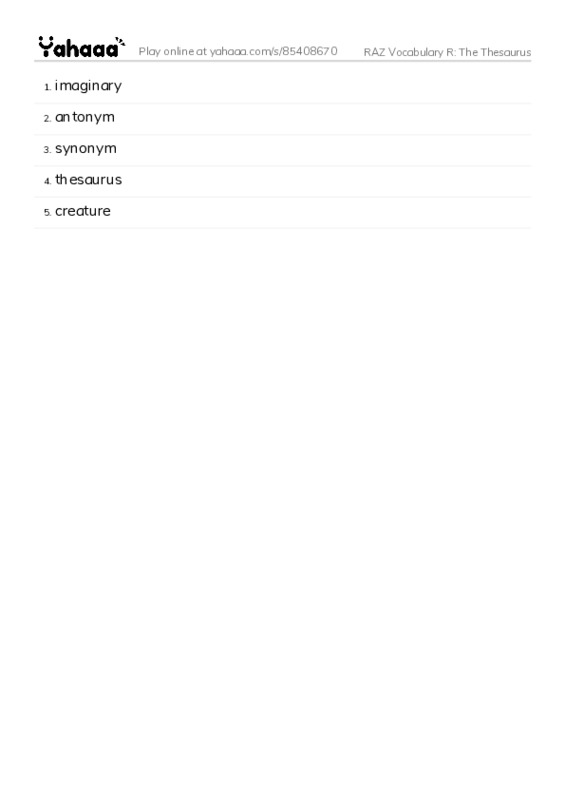 RAZ Vocabulary R: The Thesaurus PDF words glossary
