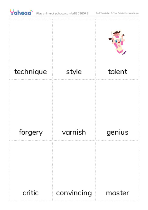 RAZ Vocabulary R: Two Artists Vermeers Forger PDF flaschards with images
