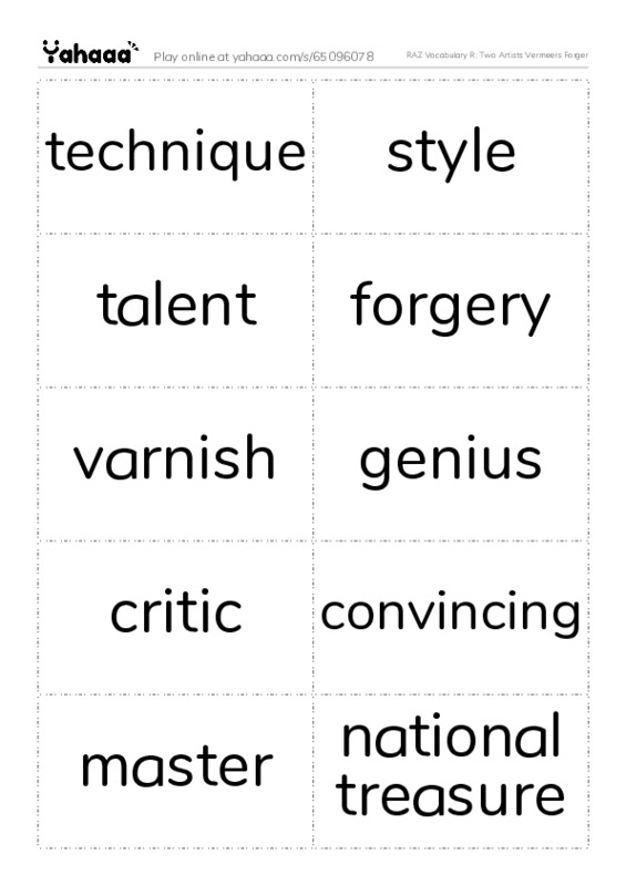 RAZ Vocabulary R: Two Artists Vermeers Forger PDF two columns flashcards