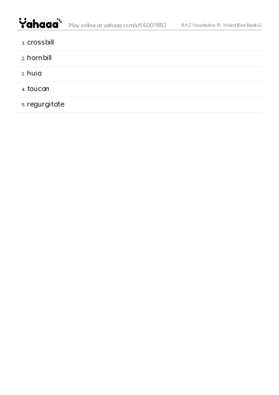 RAZ Vocabulary R: Weird Bird Beaks2 PDF words glossary