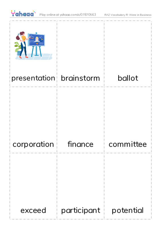 RAZ Vocabulary R: Were in Business PDF flaschards with images