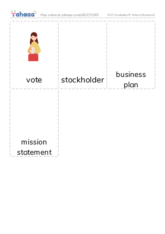 RAZ Vocabulary R: Were in Business2 PDF flaschards with images