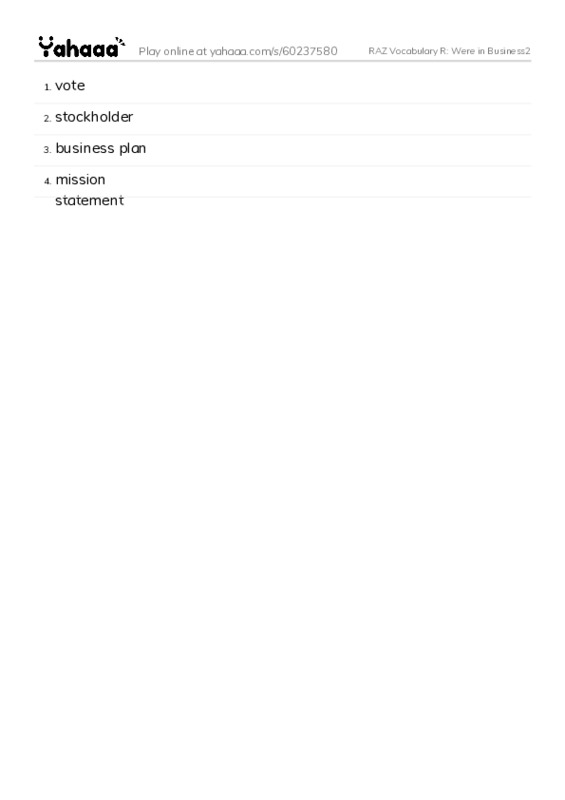 RAZ Vocabulary R: Were in Business2 PDF words glossary
