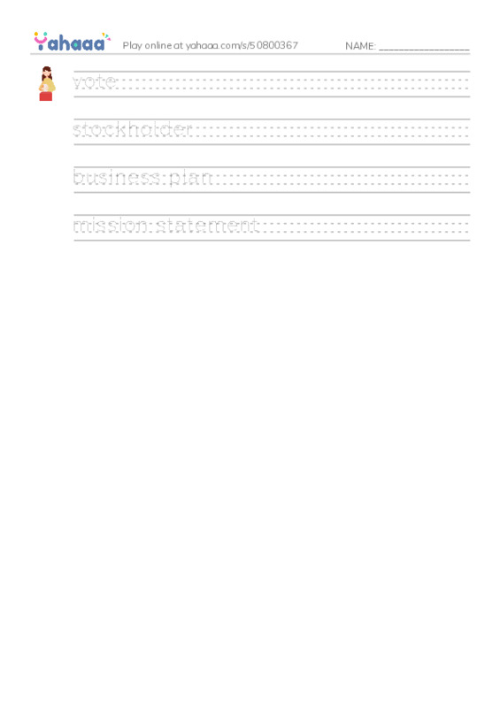 RAZ Vocabulary R: Were in Business2 PDF write between the lines worksheet