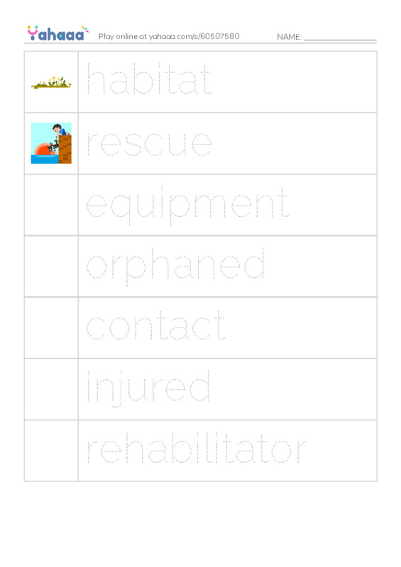 RAZ Vocabulary R: Wildlife Rescue PDF one column image words