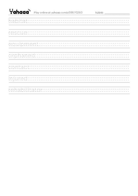 RAZ Vocabulary R: Wildlife Rescue PDF write between the lines worksheet