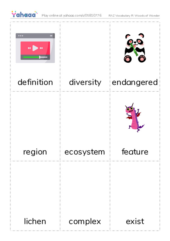 RAZ Vocabulary R: Woods of Wonder PDF flaschards with images