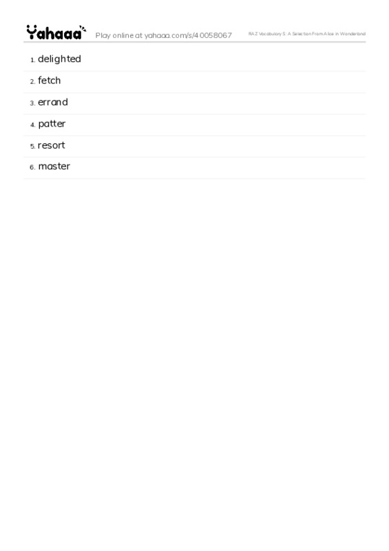 RAZ Vocabulary S: A Selection From Alice in Wonderland PDF words glossary