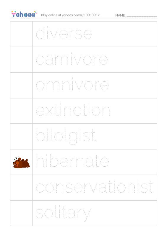RAZ Vocabulary S: Bears PDF one column image words