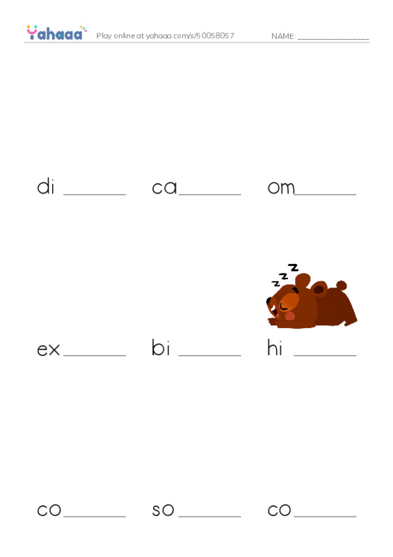 RAZ Vocabulary S: Bears PDF worksheet to fill in words gaps