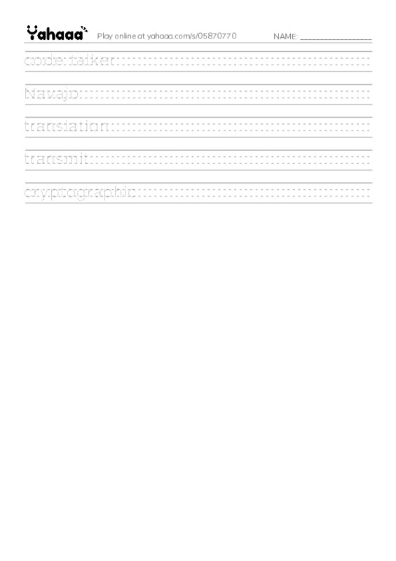 RAZ Vocabulary S: Code Talkers2 PDF write between the lines worksheet