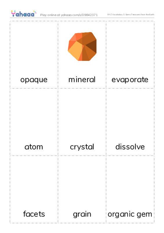 RAZ Vocabulary S: Gems Treasures from the Earth PDF flaschards with images