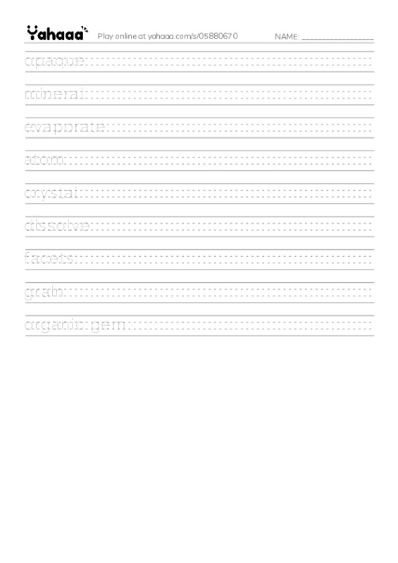 RAZ Vocabulary S: Gems Treasures from the Earth PDF write between the lines worksheet