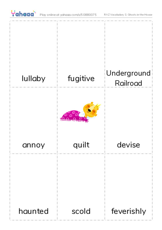RAZ Vocabulary S: Ghosts in the House PDF flaschards with images