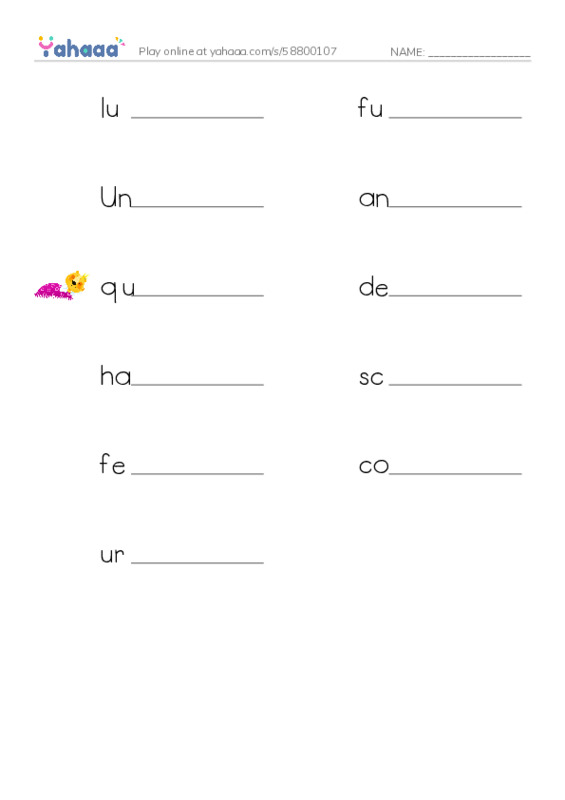 RAZ Vocabulary S: Ghosts in the House PDF worksheet writing row