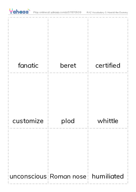 RAZ Vocabulary S: Harold the Dummy PDF flaschards with images