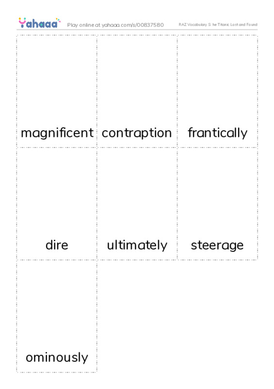 RAZ Vocabulary S: he Titanic Lost and Found PDF flaschards with images