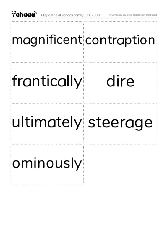RAZ Vocabulary S: he Titanic Lost and Found PDF two columns flashcards