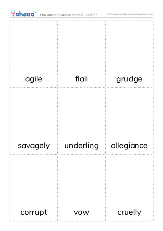 RAZ Vocabulary S: How Little John Joined Robin Hood PDF flaschards with images