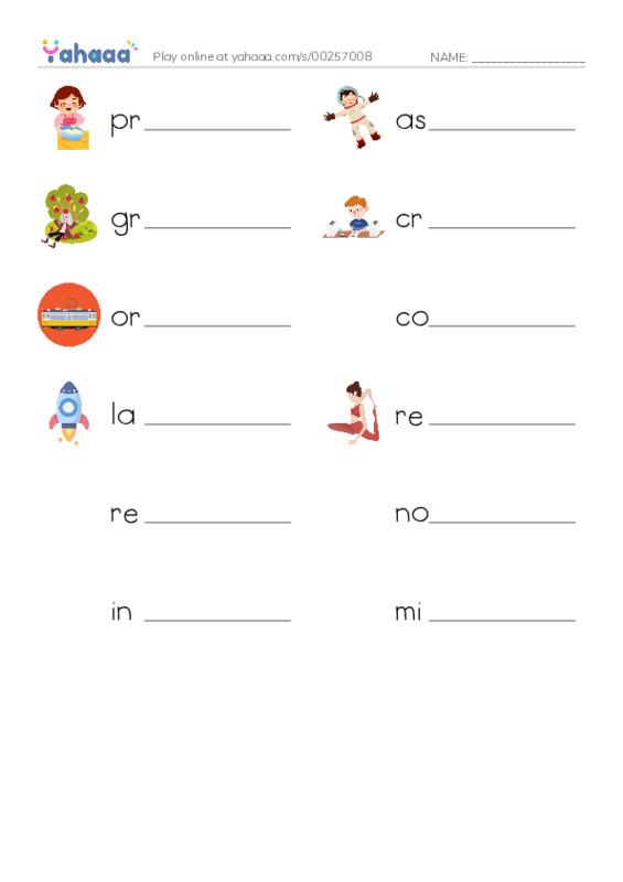 RAZ Vocabulary S: Life in Space PDF worksheet writing row