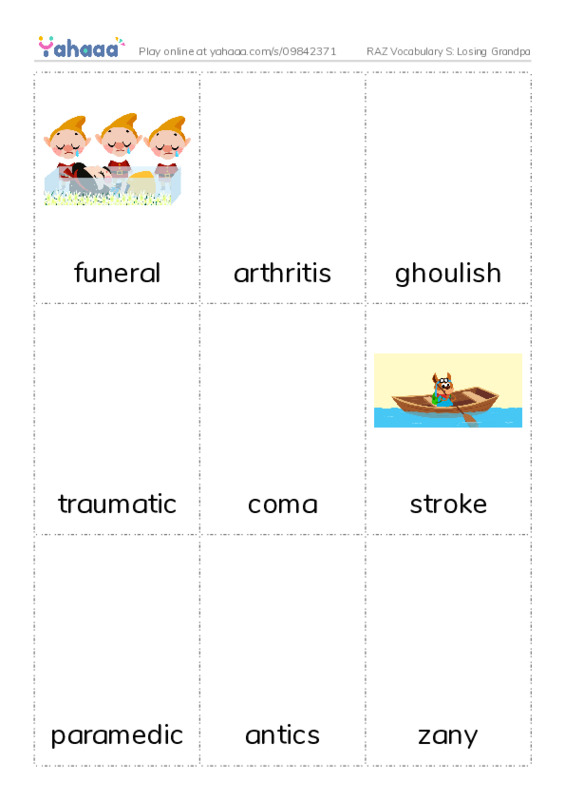 RAZ Vocabulary S: Losing Grandpa PDF flaschards with images