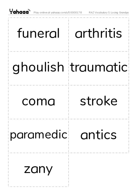 RAZ Vocabulary S: Losing Grandpa PDF two columns flashcards