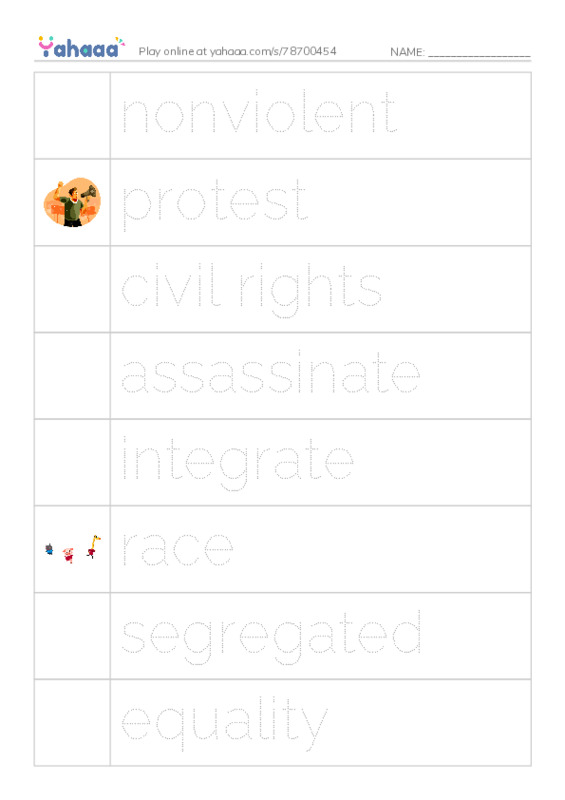 RAZ Vocabulary S: Martin Luther King Jr PDF one column image words