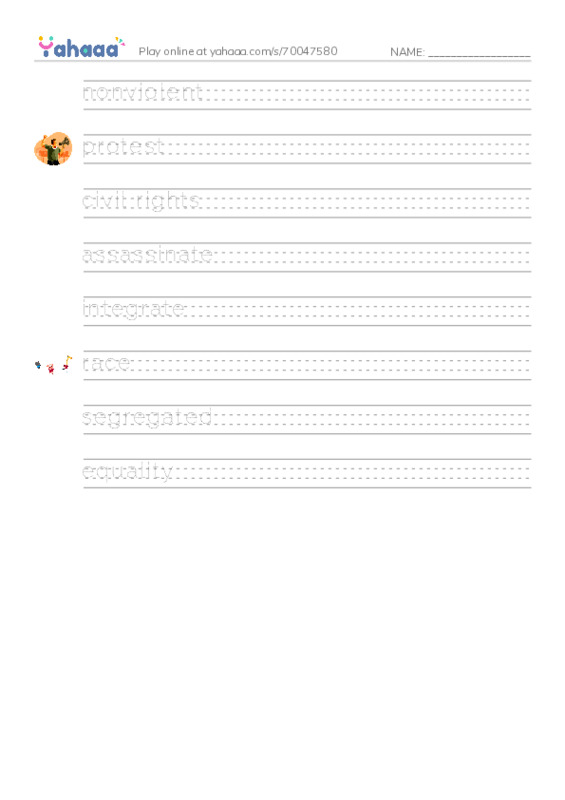 RAZ Vocabulary S: Martin Luther King Jr PDF write between the lines worksheet