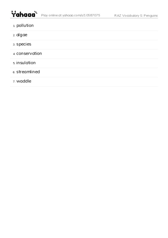 RAZ Vocabulary S: Penguins PDF words glossary