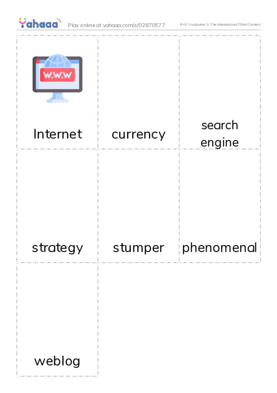 RAZ Vocabulary S: The International TShirt Contest PDF flaschards with images