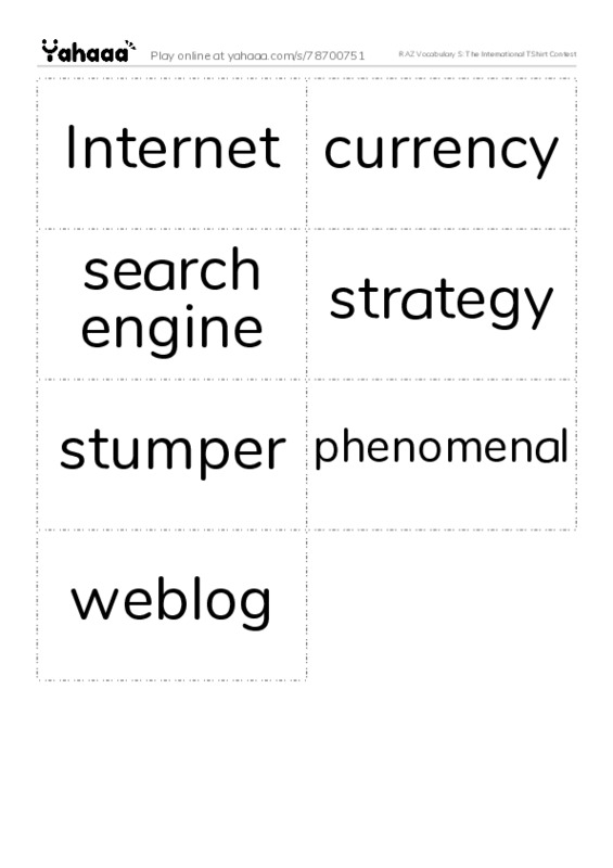 RAZ Vocabulary S: The International TShirt Contest PDF two columns flashcards