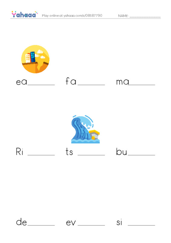 RAZ Vocabulary S: Tsunamis PDF worksheet to fill in words gaps