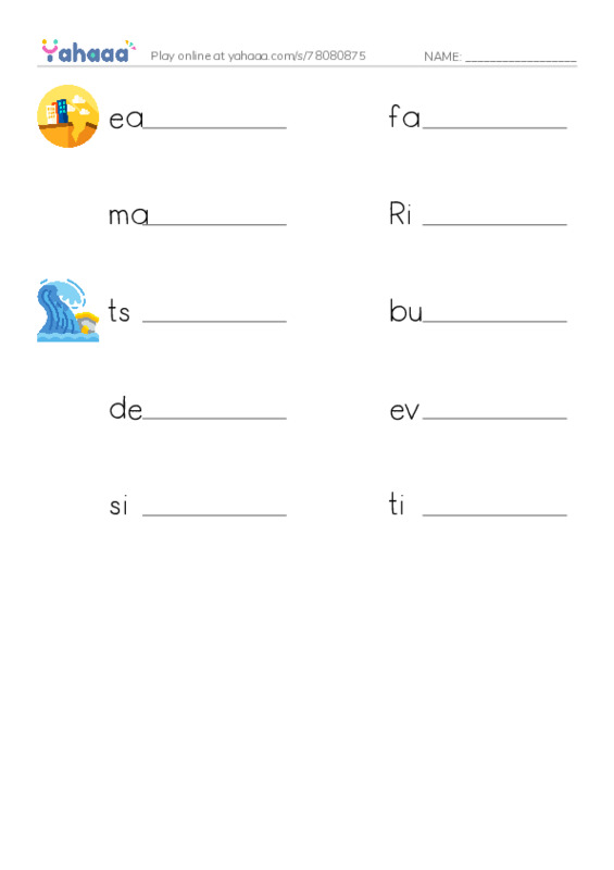 RAZ Vocabulary S: Tsunamis PDF worksheet writing row