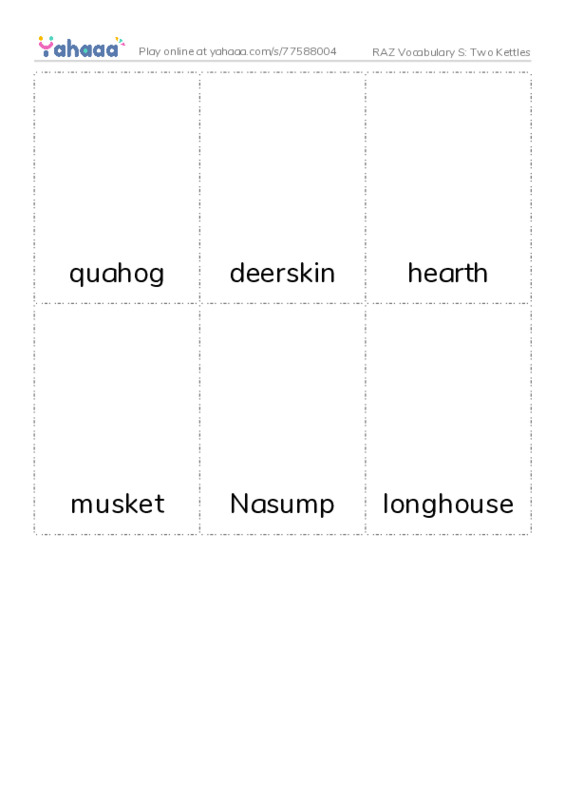 RAZ Vocabulary S: Two Kettles PDF flaschards with images