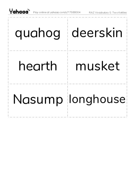 RAZ Vocabulary S: Two Kettles PDF two columns flashcards