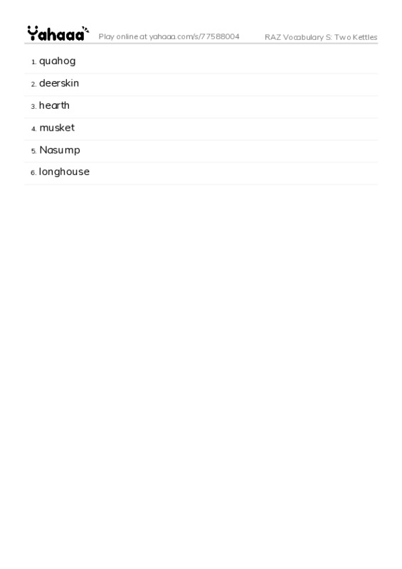RAZ Vocabulary S: Two Kettles PDF words glossary