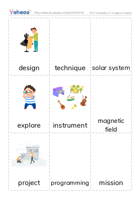 RAZ Vocabulary S: Voyagers in Space PDF flaschards with images