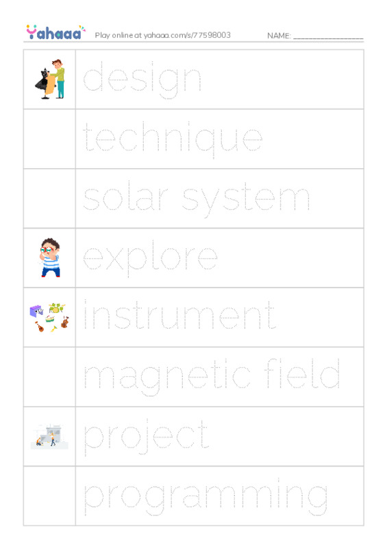 RAZ Vocabulary S: Voyagers in Space PDF one column image words