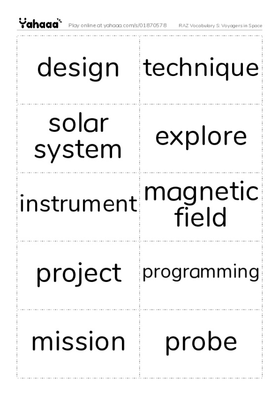 RAZ Vocabulary S: Voyagers in Space PDF two columns flashcards