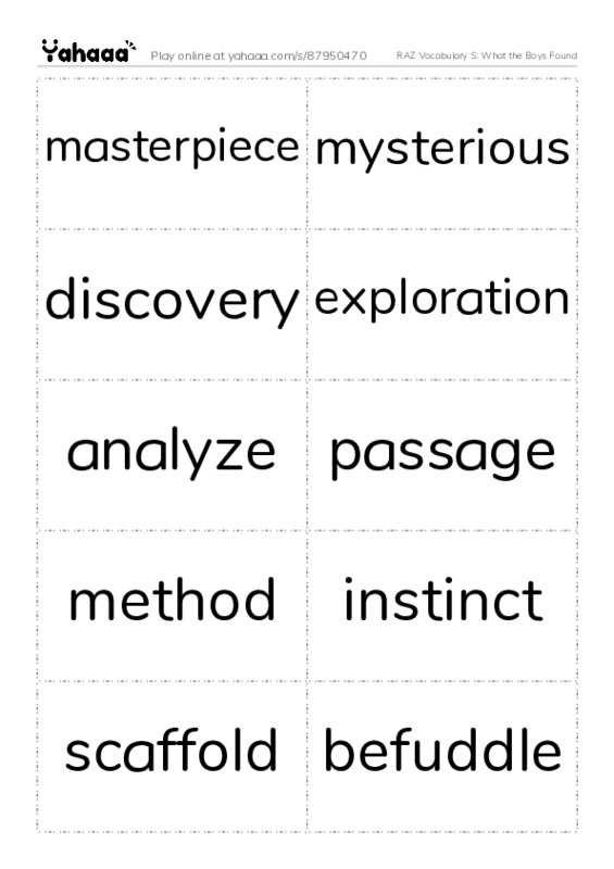 RAZ Vocabulary S: What the Boys Found PDF two columns flashcards