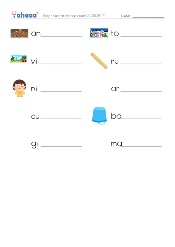 RAZ Vocabulary S: Whats in a Name PDF worksheet writing row