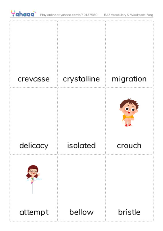 RAZ Vocabulary S: Woolly and Fang PDF flaschards with images