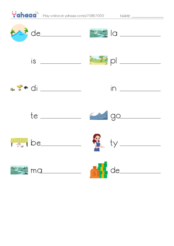 RAZ Vocabulary T: A Landforms Adventure PDF worksheet writing row