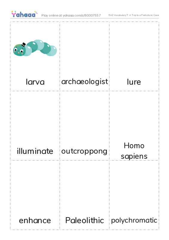 RAZ Vocabulary T: A Trip to a Prehistoric Cave PDF flaschards with images