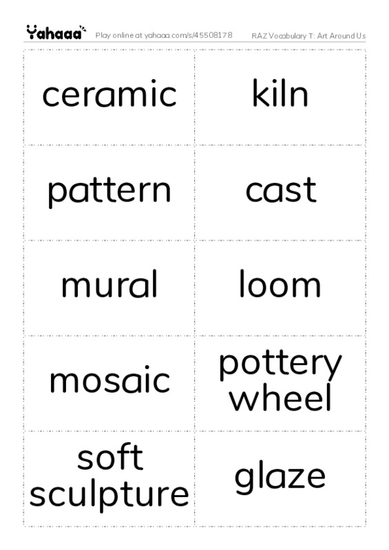 RAZ Vocabulary T: Art Around Us PDF two columns flashcards