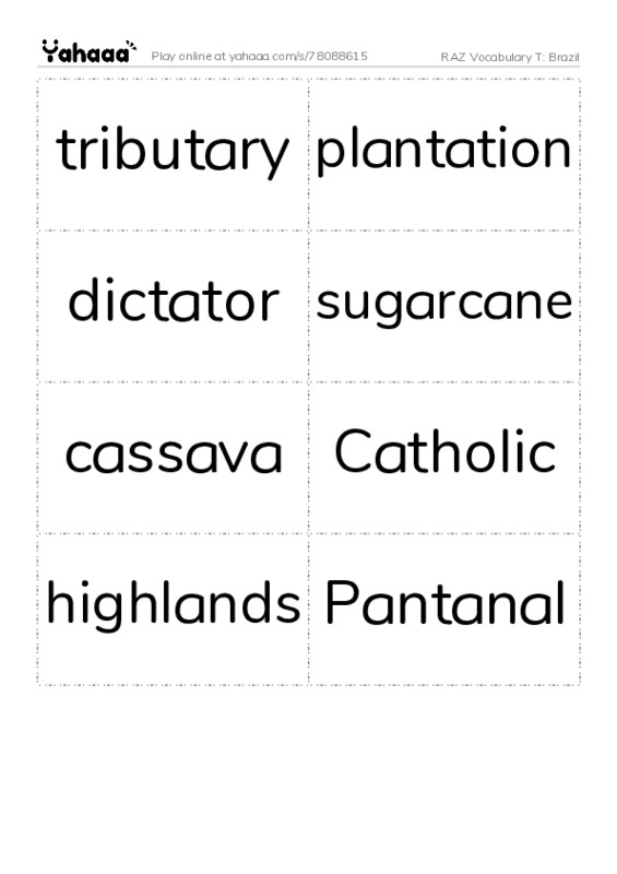 RAZ Vocabulary T: Brazil PDF two columns flashcards